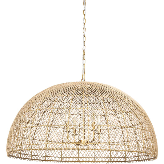 Thad 4-Light Natural Woven Rattan Dome Chandelier by Mercana in gold. Made from metal in a unique style.
