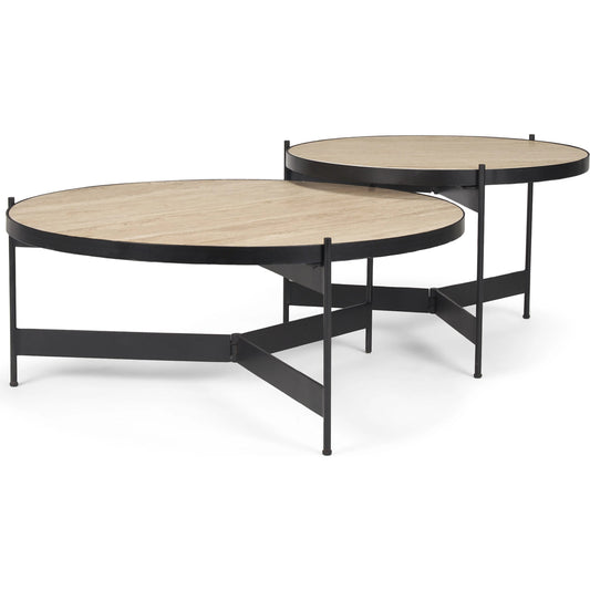 Wade Nesting Coffee Tables by Mercana in beige, black. Made from metal, stone in a unique style.