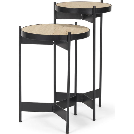 Wade End Tables by Mercana in beige, black. Made from metal, stone in a unique style.