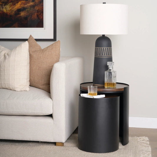 Varden Accent Table by Mercana in black, brown. Made from wood in a unique style.