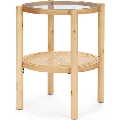 Weslyn End Table by Mercana in light brown. Made from solid wood in a transitional style.