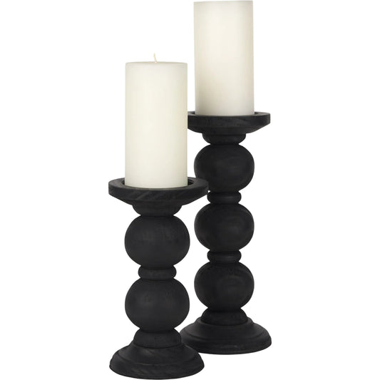 Wanda Candle Holders (Set of 2) by Mercana in black. Made from wood in a unique style.