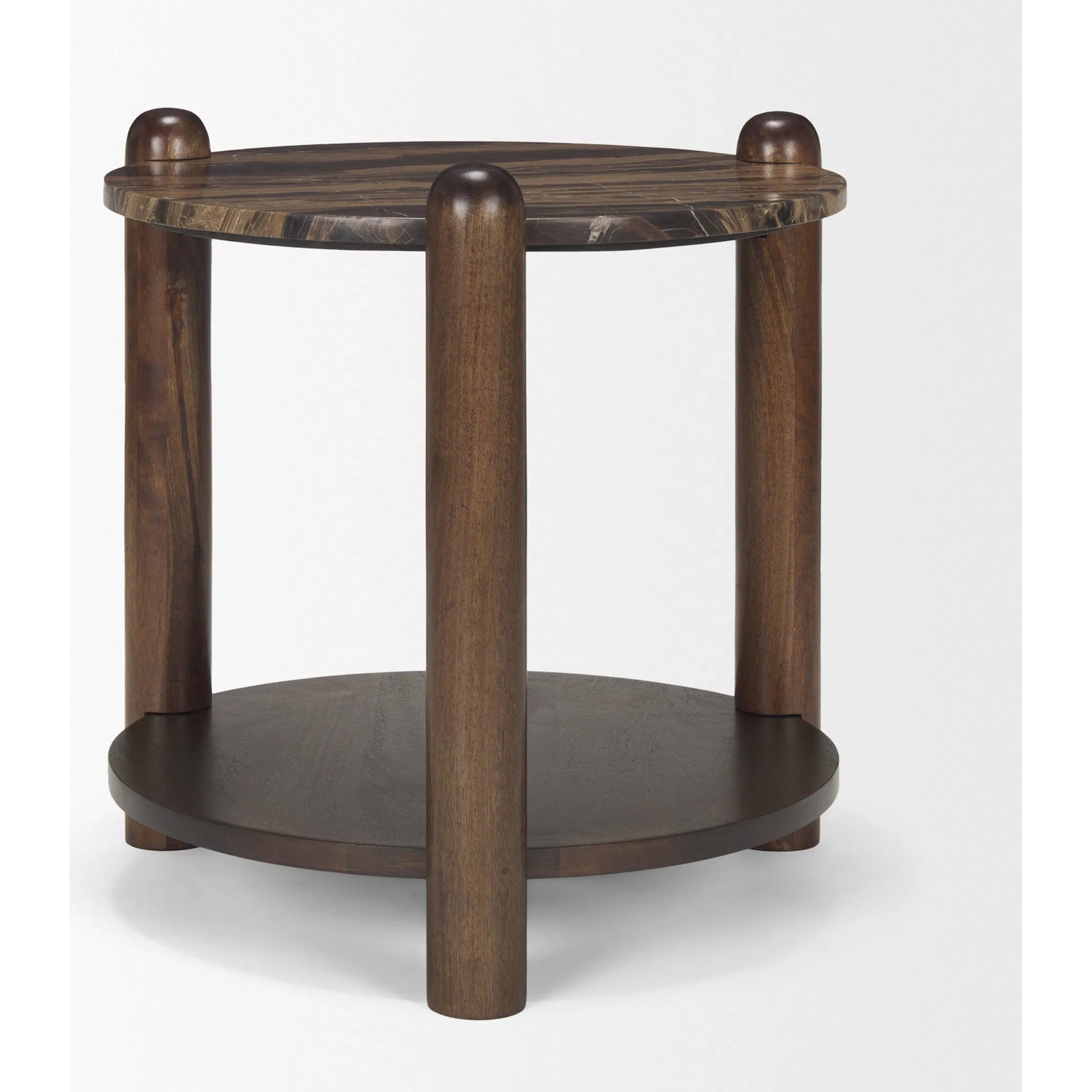 Jovia End Table by Mercana in brown. Made from stone, wood in a modern style.