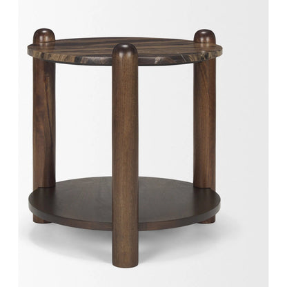 Jovia End Table by Mercana in brown. Made from stone, wood in a modern style.
