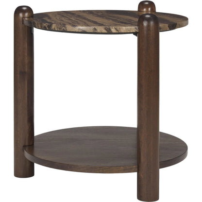 Jovia End Table by Mercana in brown. Made from stone, wood in a modern style.