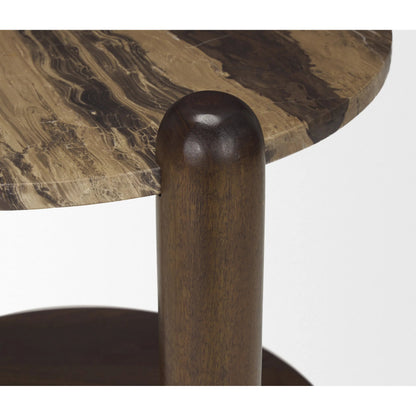Jovia End Table by Mercana in brown. Made from stone, wood in a modern style.