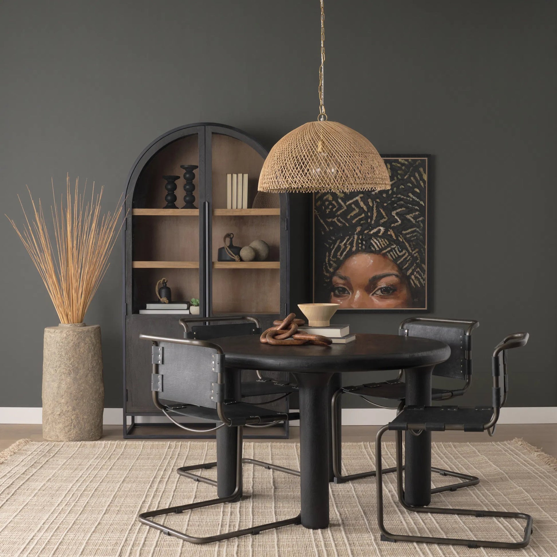 Thad 1-Light Natural Woven Rattan Dome Pendant by Mercana in natural. Made from rope in a rustic style.