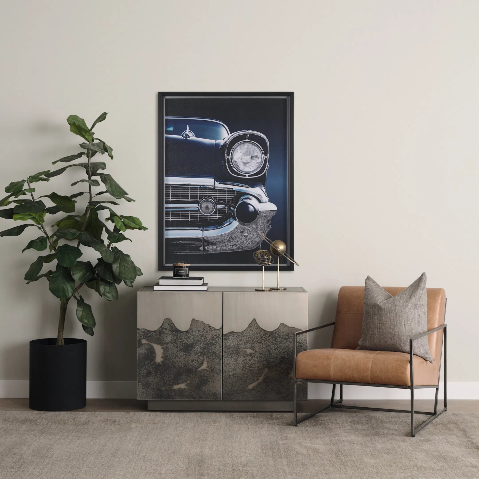 Roxdale Accent Cabinet by Mercana in black, silver. Made from metal in a unique style.
