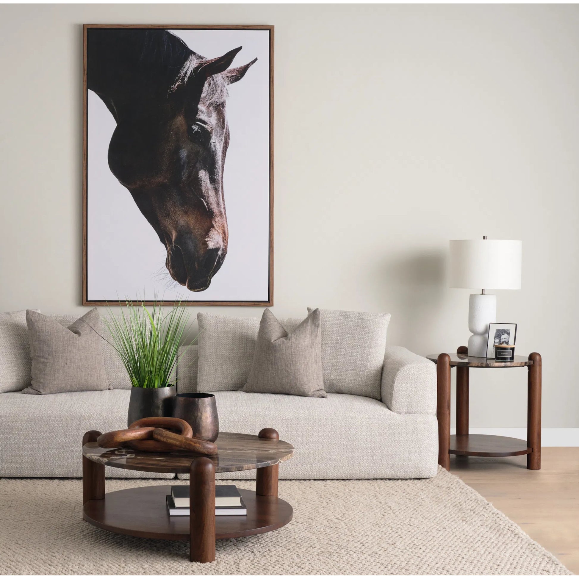 Jovia End Table by Mercana in brown. Made from stone, wood in a modern style.