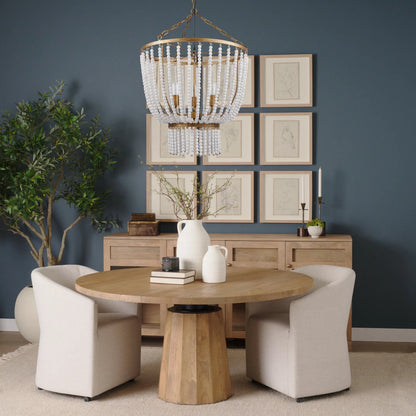 Rhone Chandelier by Mercana in gold. Made from metal, wood in a traditional style.