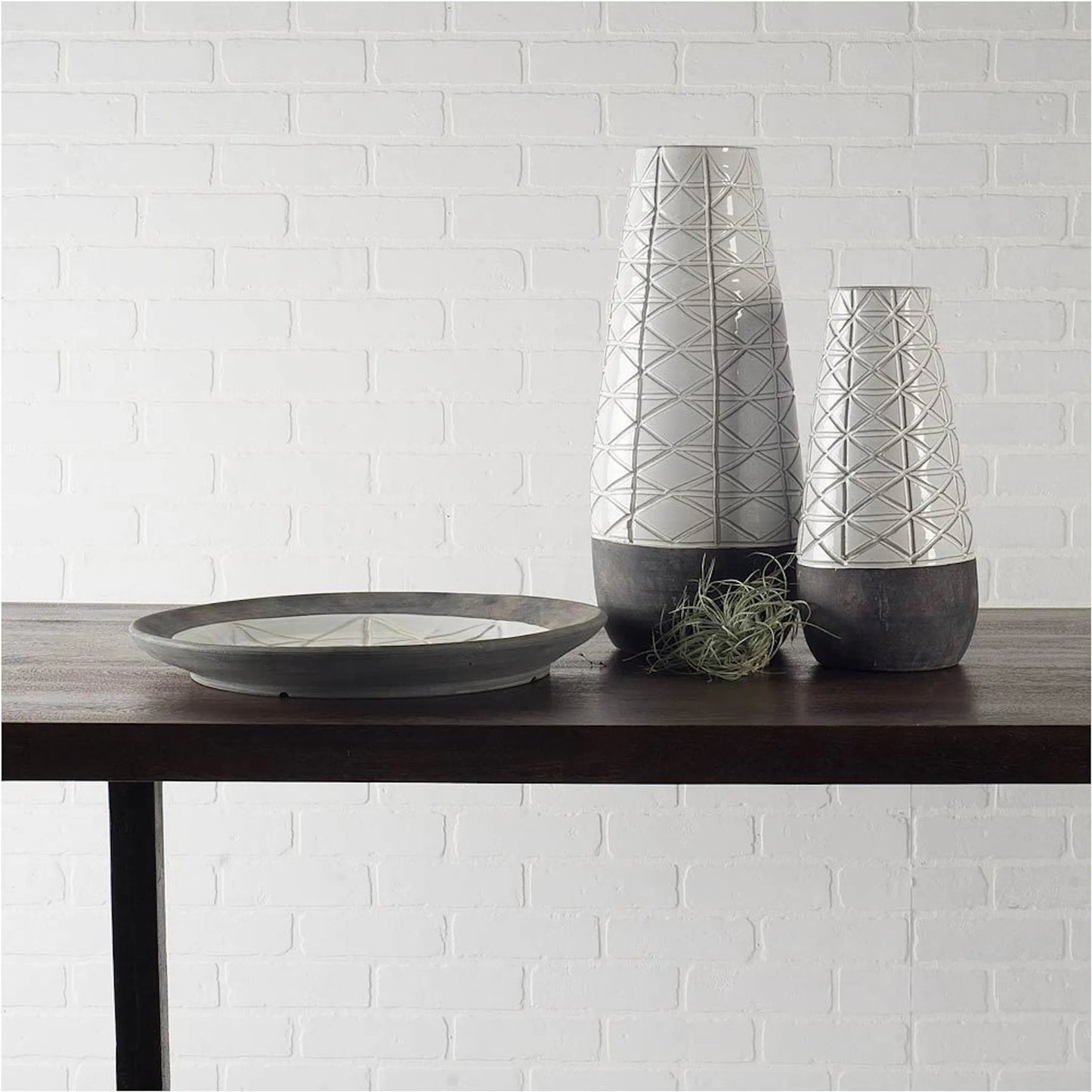 019 SR-815286 | Lifestyle | Harrier II Gray Dark Base Vase by Mercana in gray, white. Made from unique in a eclectic & global style.