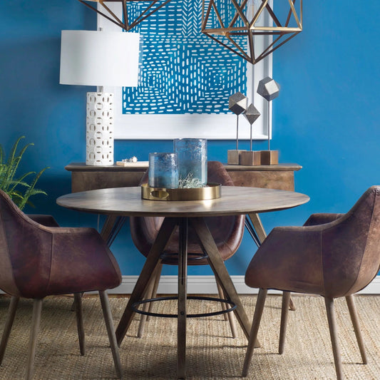 Caspian I Antiqued Brass Bottom Vase by Mercana in blue. Made from unique in a eclectic & global style.