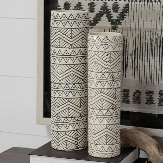 Uhura I Patterned Cylindrical Vase by Mercana in cream. Made from unique in a eclectic & global style.
