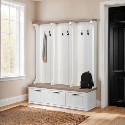 Fairview Hall Tree by Mercana in natural, white. Made from unique in a cottage & farmhouse style.