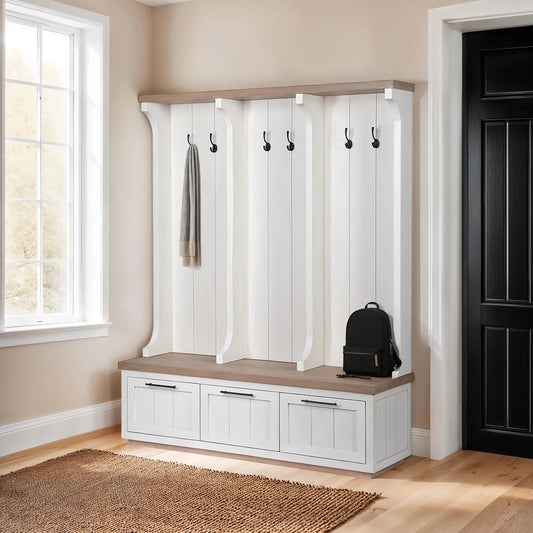 Fairview Hall Tree by Mercana in natural, white. Made from unique in a cottage & farmhouse style.