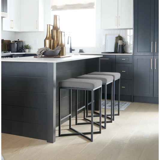 Frodo Counter Stool by Mercana in gray. Made from fabric in a unique style.