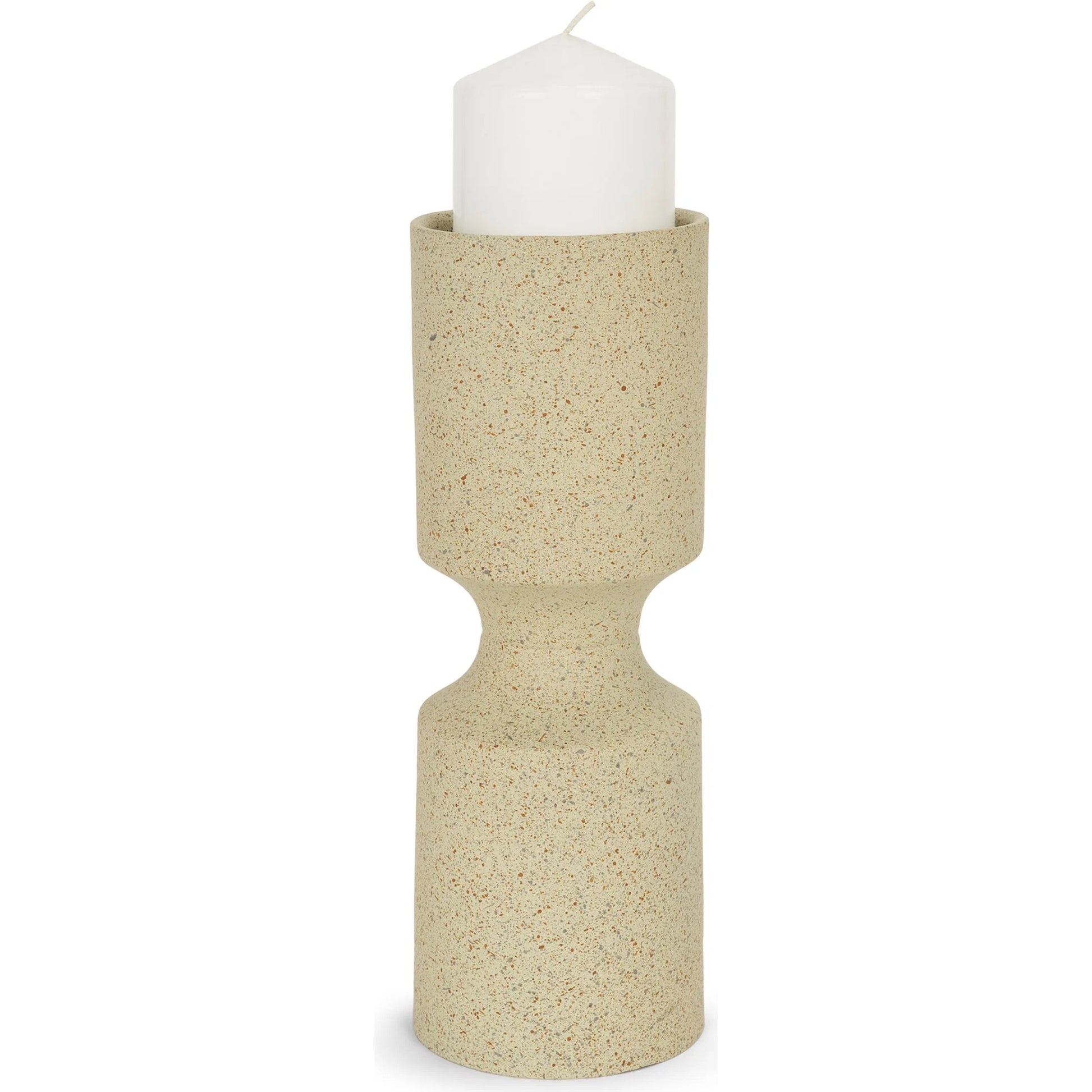 Akira Textured Pillar Candle Holder by Mercana in beige. Made from metal in a transitional style.