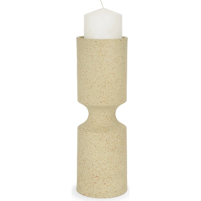 Akira Textured Pillar Candle Holder by Mercana in beige. Made from metal in a transitional style.