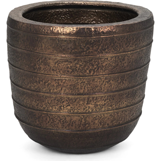 Aivana Antiqued Gold Floor Vase by Mercana in antiqued brass. Made from metal in a rustic style.