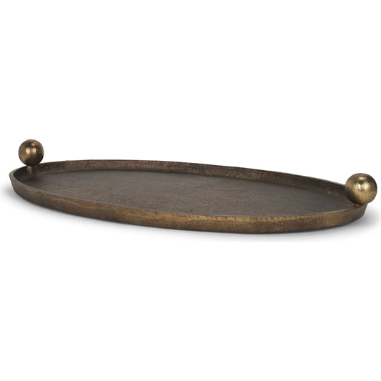 Jianna Oval Textured Antiqued Gold Tray with Handles by Mercana in antiqued gold. Made from metal in a unique style.