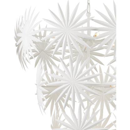 Bismarkia Chandelier by Currey and Company in gesso white. Made from wrought iron in a modern style.