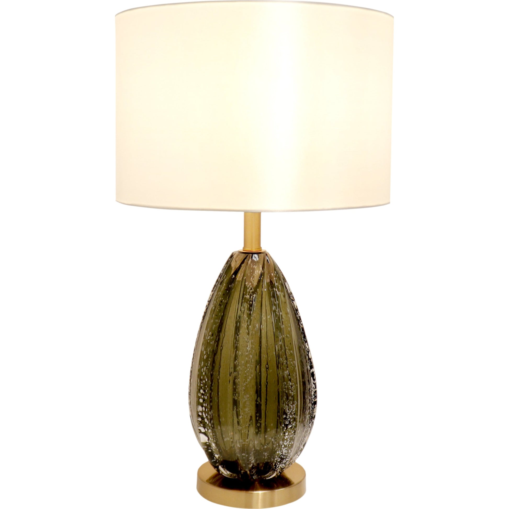 Felicia Table Lamp by Pasargad Home in gold and green. Made from glass, steel in a coastal style.