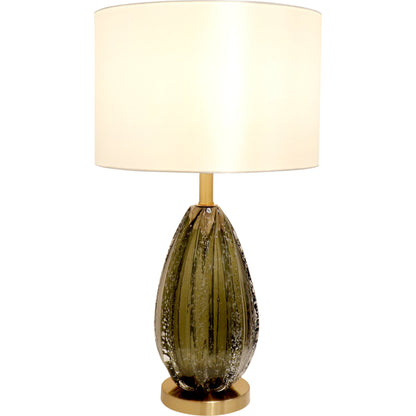 Felicia Table Lamp by Pasargad Home in gold and green. Made from glass, steel in a coastal style.
