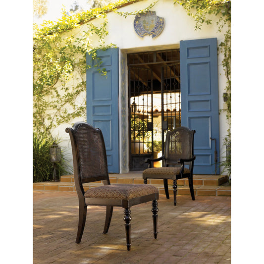 Isla Verde Side Chair by Tommy Bahama Home in brown and tamarind. Made from mahogany, fabric in a unique style.