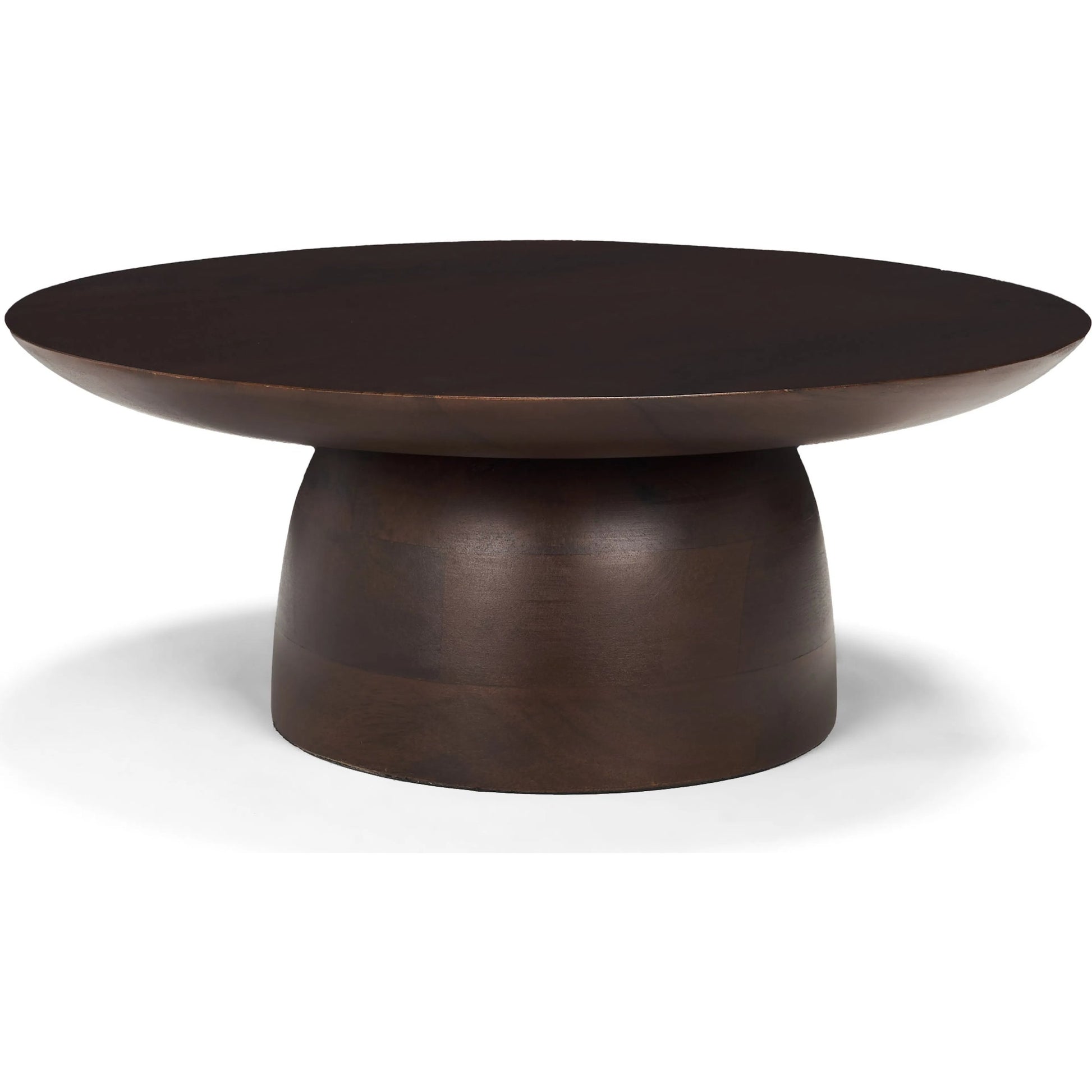 Sadira Mid-Dark Brown Round Riser by Mercana in medium brown. Made from solid wood in a unique style.