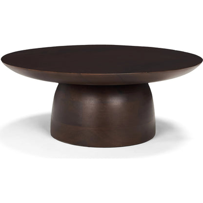 Sadira Mid-Dark Brown Round Riser by Mercana in medium brown. Made from solid wood in a unique style.