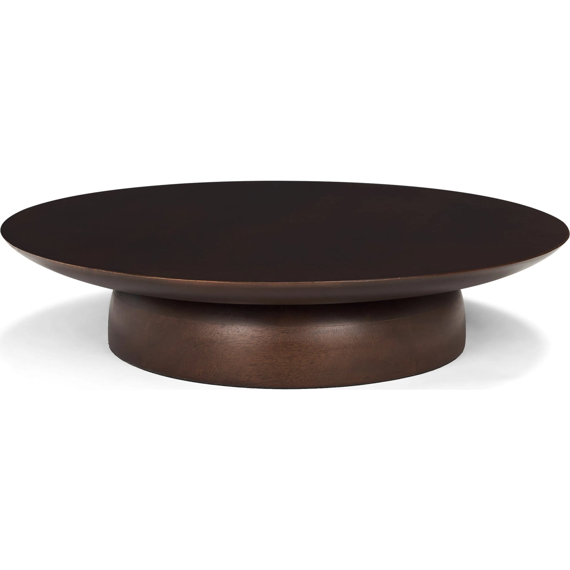 Sadira Mid-Dark Brown Round Riser by Mercana in medium brown. Made from solid wood in a unique style.