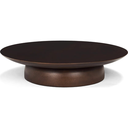 Sadira Mid-Dark Brown Round Riser by Mercana in medium brown. Made from solid wood in a unique style.