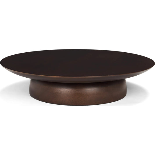 Sadira Mid-Dark Brown Round Riser by Mercana in medium brown. Made from solid wood in a unique style.
