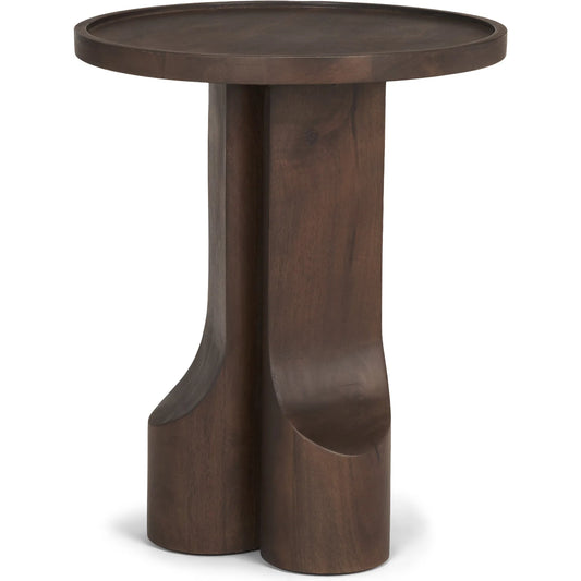 Cayson Accent Table by Mercana in dark brown. Made from solid wood in a unique style.