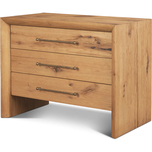 Belford Closed Nightstand by Mercana in light brown. Made from manufactured wood in a transitional style.