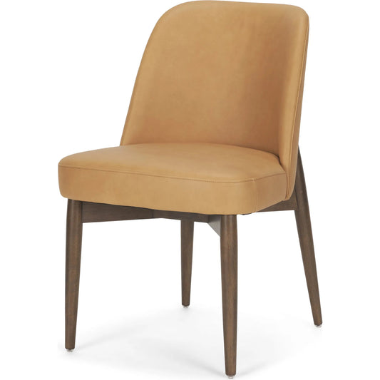 Abbie Curve Leather Dining Chair (Set of 2) by Mercana in tan, brown. Made from solid wood in a unique style.