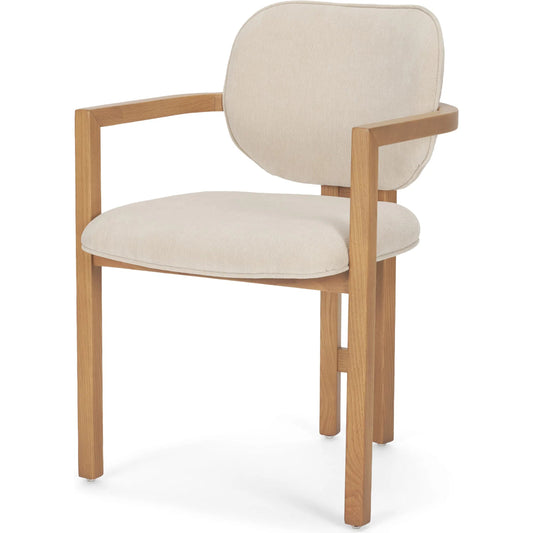 Carlisle Fabric Dining Armchair by Mercana in cream, brown. Made from solid wood in a unique style.