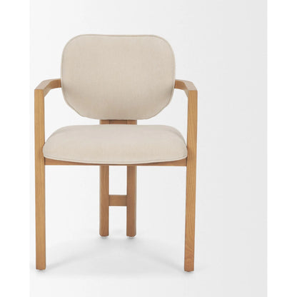 Carlisle Fabric Dining Armchair by Mercana in cream, brown. Made from solid wood in a transitional style.