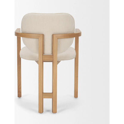 Carlisle Fabric Dining Armchair by Mercana in cream, brown. Made from solid wood in a transitional style.