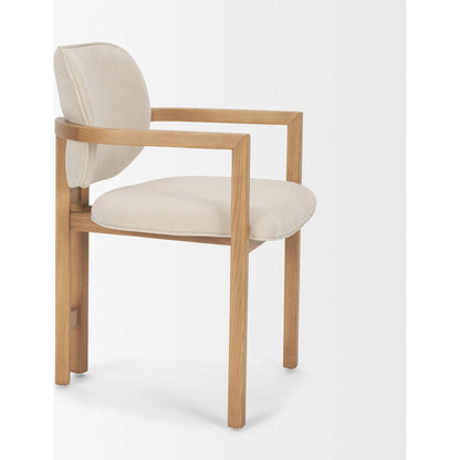 Carlisle Fabric Dining Armchair by Mercana in cream, brown. Made from solid wood in a transitional style.