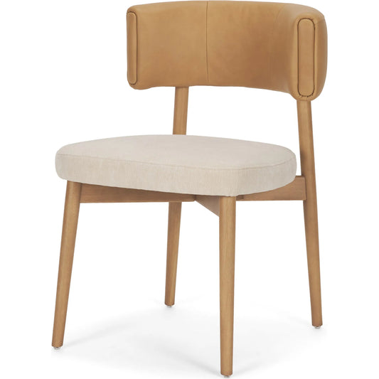 Motley Curve Leather Dining Chair (Set of 2) by Mercana in cream, brown. Made from solid wood in a unique style.