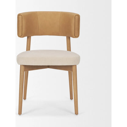 Motley Curve Leather Dining Chair (Set of 2) by Mercana in cream, brown. Made from solid wood in a transitional style.