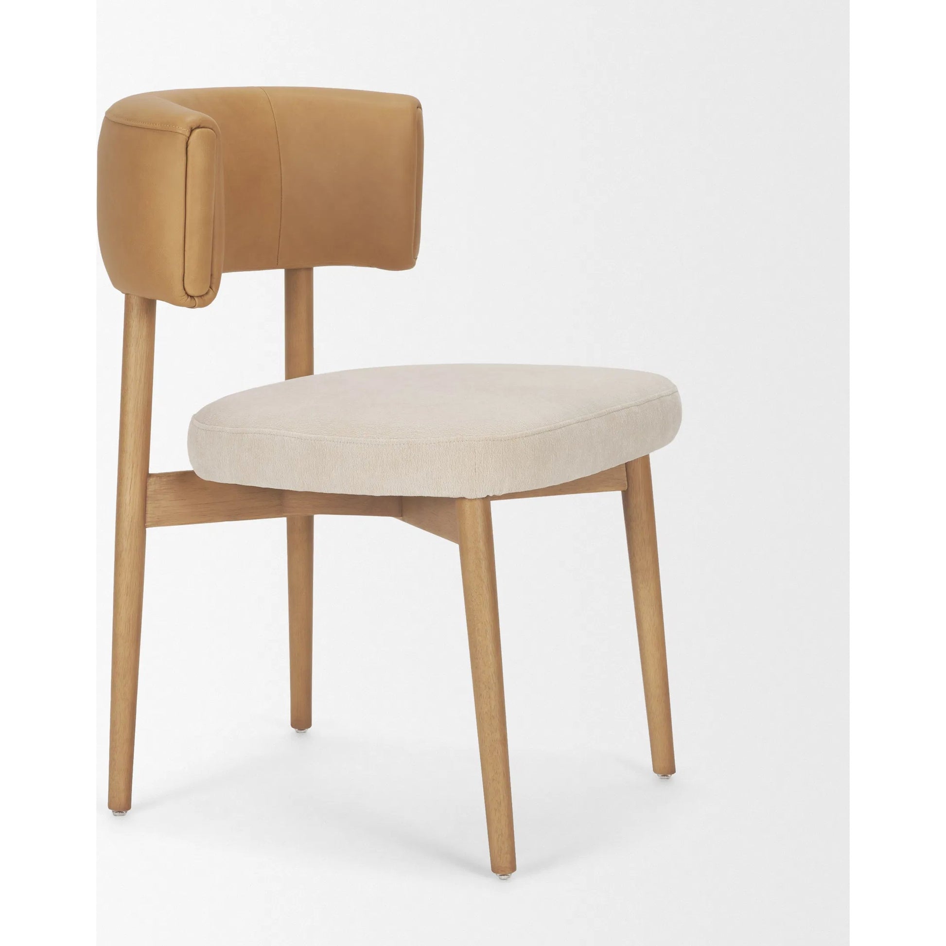 Motley Curve Leather Dining Chair (Set of 2) by Mercana in cream, brown. Made from solid wood in a transitional style.