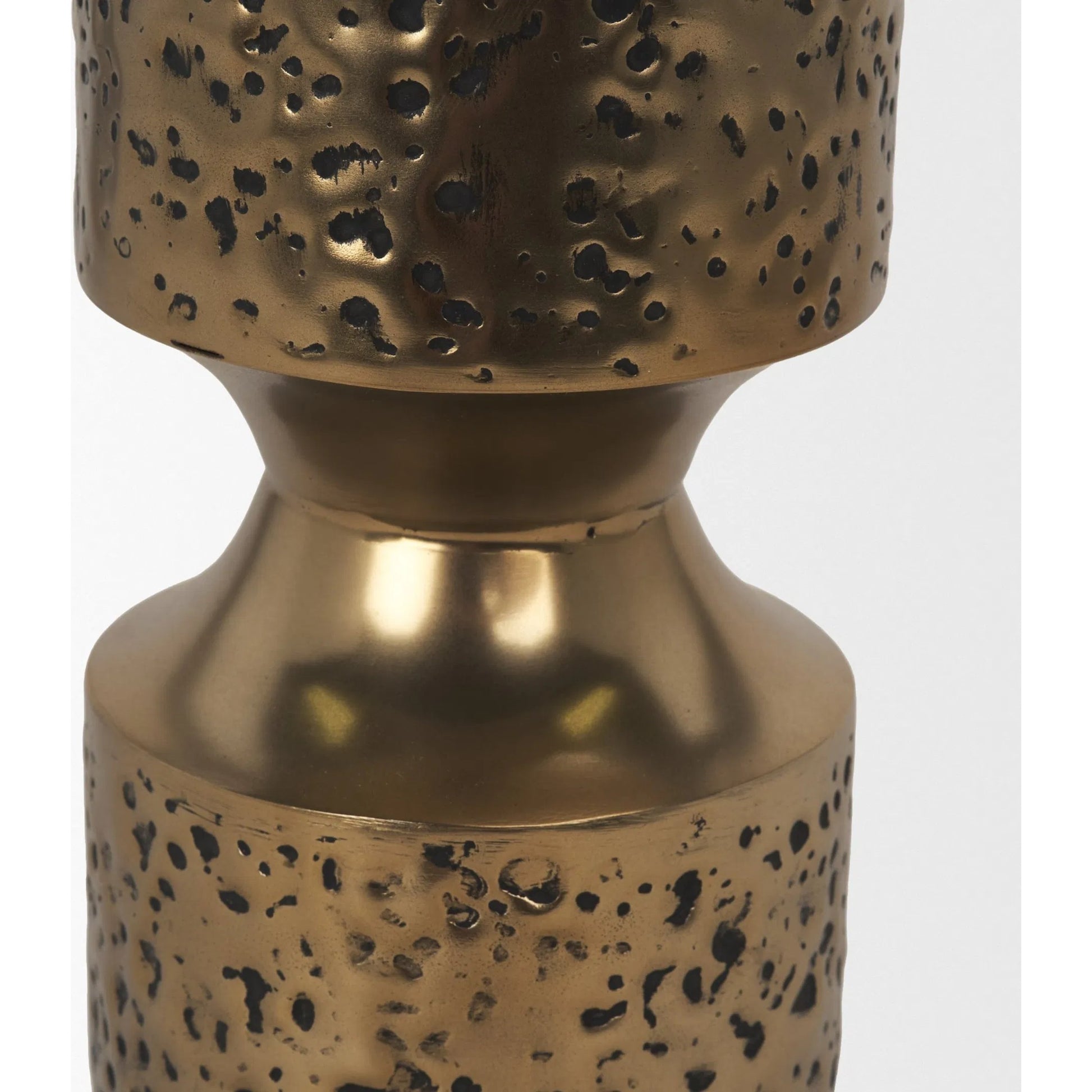 Akira Hammered Gold Pillar Candle Holder by Mercana in antiqued gold. Made from metal in a rustic style.