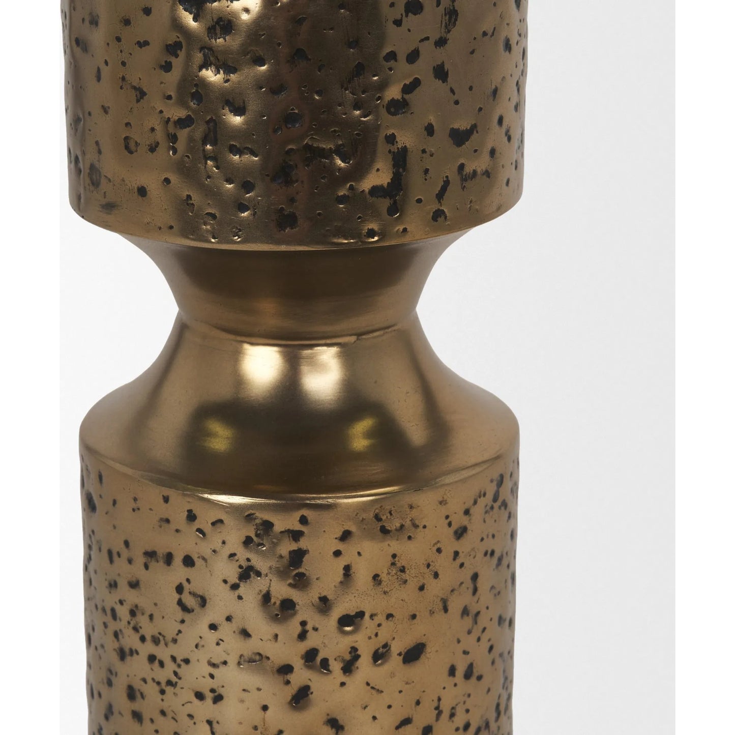 005 SI-2453163 | Closeup | Akira Hammered Gold Pillar Candle Holder by Mercana in antiqued gold. Made from metal in a rustic style.