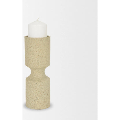 Akira Textured Pillar Candle Holder by Mercana in beige. Made from metal in a transitional style.