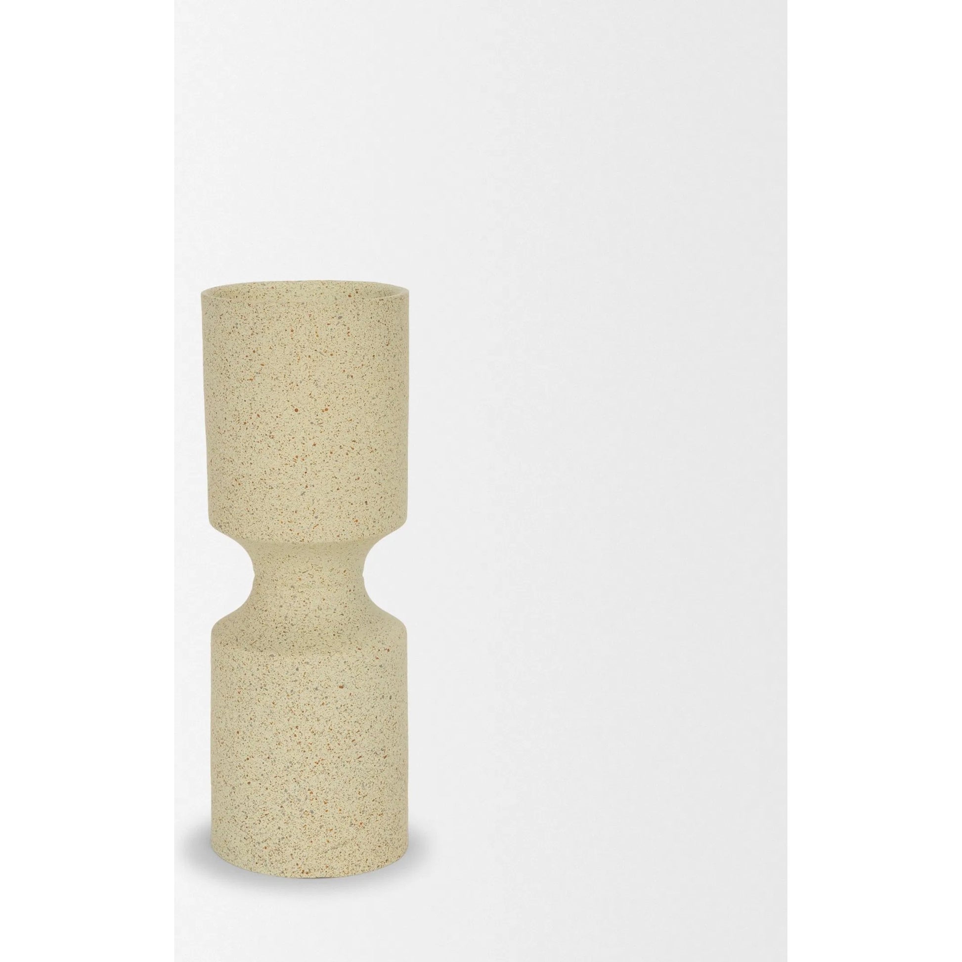 Akira Textured Pillar Candle Holder by Mercana in beige. Made from metal in a transitional style.