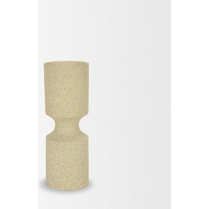 Akira Textured Pillar Candle Holder by Mercana in beige. Made from metal in a transitional style.