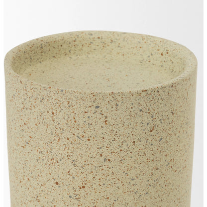 Akira Textured Pillar Candle Holder by Mercana in beige. Made from metal in a transitional style.