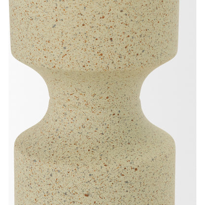Akira Textured Pillar Candle Holder by Mercana in beige. Made from metal in a transitional style.